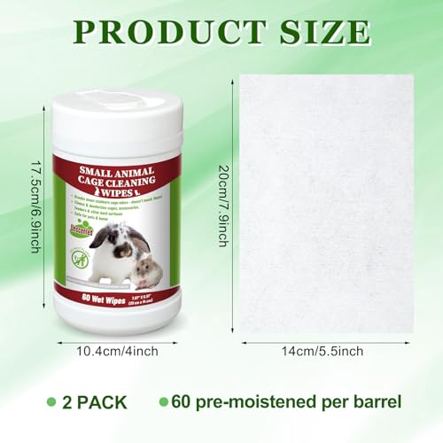 Image of 2 Pack Small Animal Cage Wipes 120 Count Small Animal Cage Clean up Wipes Removes Stubborn Caked-on Hamster Cages Cleaner for Pet Bunny Supplies Cleaning Deodorizing