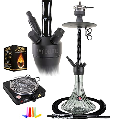 Amy Deluxe 123.01 Alu Dervish - 74 cm, Shisha-Set, Geschenk-Set, Bundle mit TOM Gold Naturkohle & 1000w Kohleanzünder…