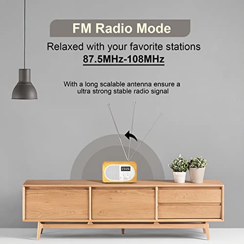 Enuosuma Retro Radio Bluetooth Speaker - Vintage Bluetooth Speaker With Clock For Bedroom, Bluetooth 5.0, Support Usb/Tf Card/Aux/Mic, Ideal Gift For Kids Chrildren Adults, Light Wood Grain #TOP3