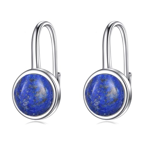 CRMAD Larimar/Turquoise/Labradorite/Lapis Lazuli/Opal/Malachite/Tiger Eye/Jade/Black Tourmaline Earrings for Women 925 Sterling Silver Circle Leverback Jewelry