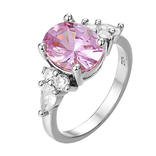 Rurah Princess Style Pink Diamond Ring Brilliant Crystal Goose Egg Shaped Cut Simulation Diamond Gifts for Women Rose Gold and Silver Color