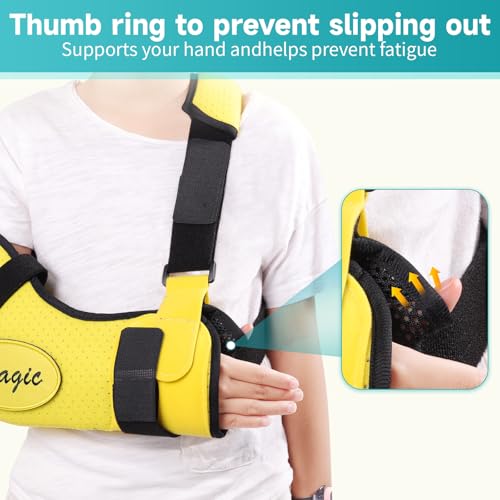 Arm Sling Shoulder Injury Brace for Kids,Kids Arm Sling Shoulder Immobilizer with Waist Strap,Wrist, Elbow,Clavicle Fracture Post-Surgery(Yellow)
