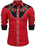 COOFANDY Men's Western Shirts Long Sleeve Slim Fit Embroidered Cowboy Shirt Casual Button Down Work Shirts