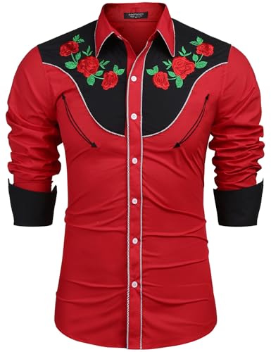 COOFANDY Mens Shirts Stylish Casual Rose Floral Embroidered Western Cowboy Button Down Shirts COOFANDY Mens Shirts Stylish Casual Rose Floral Embroidered Western Cowboy Button Down Shirts