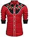 COOFANDY Men's Stylish Casual Rose Floral Embroidered Western Long Sleeve Button Shirt(Red,XXL)