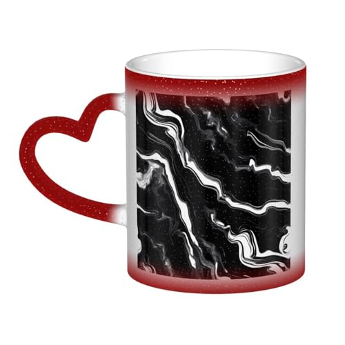 Rich&Rabbit Taza mágica de cerámica sensible al calor con impresión de mármol blanco y negro que cambia de color