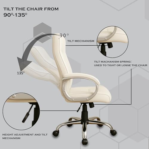 Image of Vista Ergonomic Leatherette Boss Chair for Office | High Back Revolving Chair for Home, Office, Study & Gaming | Height Adjustable Office Chair in Crome Base | 1pc (White)