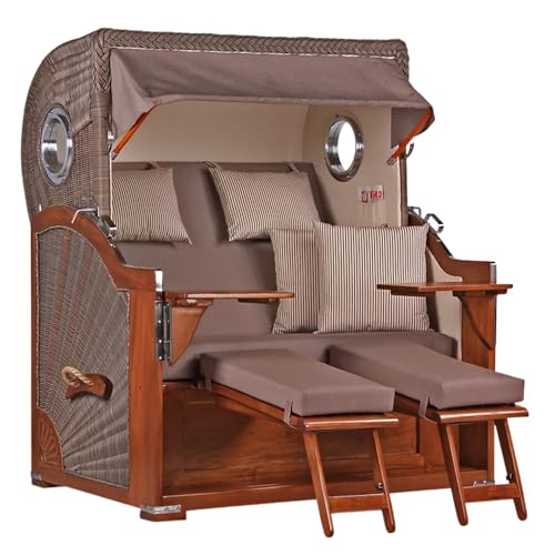 MR. DEKO® Strandkorb Baltikum 2,5-Sitzer Mahagoni | PE Geflecht Grey | Volllieger mit Bullaugen | je 2 Fußablagen, Kissen und Nackenkissen | Strandstuhl aus Mahagoniholz (Dessin 534) MR. DEKO® Strandkorb Baltikum 2,5-Sitzer Mahagoni | PE Geflecht Grey | Volllieger mit Bullaugen | je 2 Fußablagen, Kissen und Nackenkissen | Strandstuhl aus Mahagoniholz (Dessin 534)