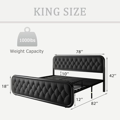 iPormis King Size Metal Bed Frame with Leather Headboard, Heavy-Duty Platform Bed Frame, Thicker Metal Steel Slats Support, 12'' Under-Bed Space, Noise-Free, Easy Assembly, Matte Black - Image 2