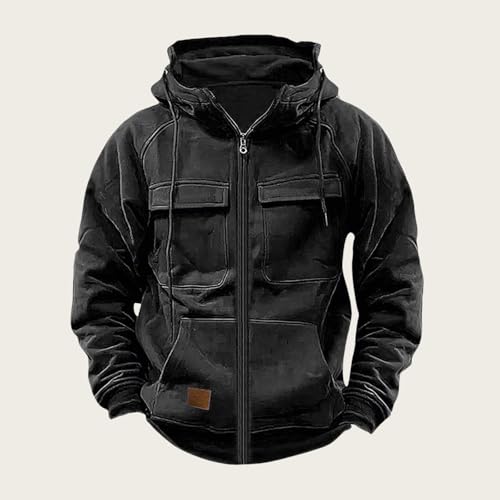 Men's Tactical Sweatshirts Cargo Full Zip Long Sleeve Hoodies Athletic Hooded Multiple Pockets Workout Pullover2