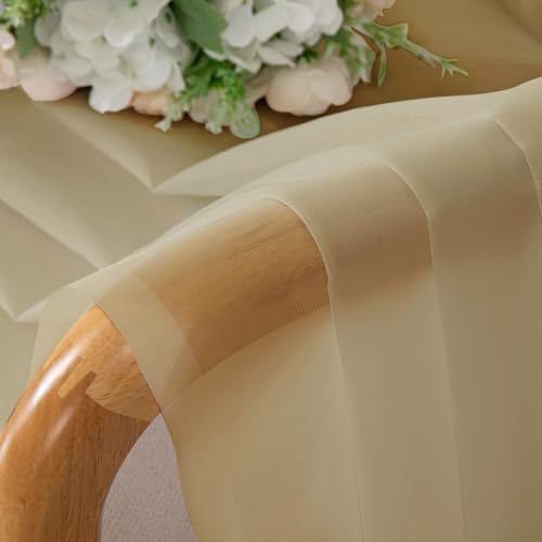 Image of OWENIE Gold Sheer Curtains 78 Inch Length 2 Panels Set, Light Filtering Voile Fimly Sheer Drapes for Living Room /Bedroom, 2pcs, Gold Solid Rod Pocket Sheer Curtains, Each 42 inch W x 78 inch L