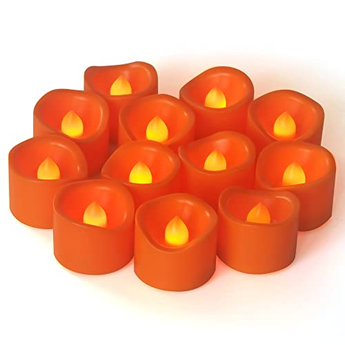 12 Pack Flameless Votive Candles Orange Plastic Flickering Led Electric Fake Tea Lights Long Lasting Battery Operated Tealights For Halloween Party Pumpkin Home Outdoor Decorations #TOP2
