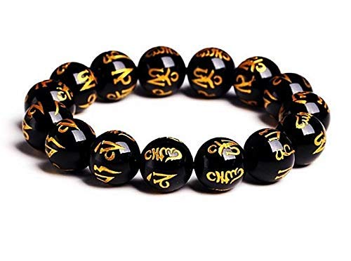 PANAKUMUS Feng Shui Black Obsidian Healing Crystal Stone Om Mani Padme Hum Bracelet 10mm for Men and Women for Protection (B0BS9MRJ9W) Amazon Price History, Amazon Price Tracker