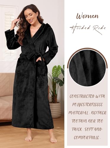 Image of Hellomamma Long Hooded Robe for Women Luxurious Flannel Fleece Full Length Bathrobe Winter Warm Pajamas Shower Nightgown