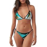 Traje de baño de dos piezas con estampado de palmeras de playa para mujer, para verano, vacaciones, piscina, actividades, Negro, M