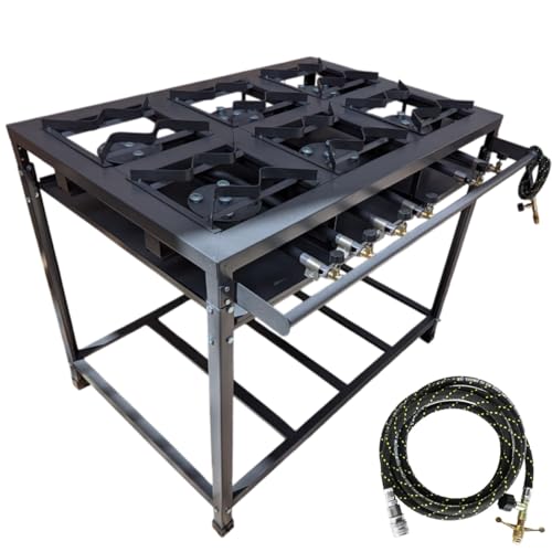 Fogão Industrial 6 Bocas Alta Pressão, Aço Carbono, 95x65x80cm, com Paneleiro, Coletor de Gordura, Cinza