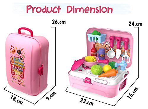Image of Zest 4 Toyz Kitchen Set for Kids Girls Pretend Play Toys with Light and Sound Portable Trolley Cooking Set Early Educational Toys Kitchen Set 24 Pieces