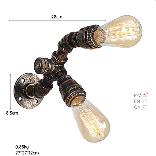 Aokey Applique da Parete antichi, Presa per Lampada E27 a Parete in Rame Retro Stile a Tubo di Acqua,BG824