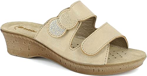  inblu Ciabatte Pantofole con Strappo e Strass Sottopiede ANATOMICO Soft Vera Pelle 26-75 (Sabbia, Numeric_40)