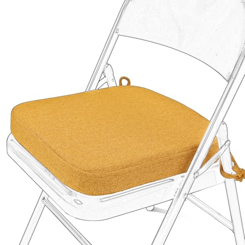 SINOSSO Memory Foam Chair Cushion for Folding Chair 1 Pcs, Thickened 2" Square Kitchen Chair Pad with Ties, Indoor Non-Slip Dining Chair Seat Cushion (1 Piece, Yellow)