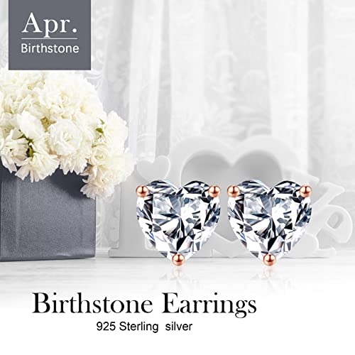 April Birthstone White Topaz Earrings For Women Girls, 925 Sterling Silver Heart Stud Rose Gold Earrings For Women Teen Girls White Earrings Jewelry Mothers Day Valentines Christmas Birthday Gifts For Women Her #TOP1
