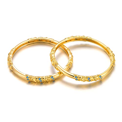 Ethlyn Indian Children Jewelry 2Pcs/Lot Baby Bangles For Little Boys Girls Gold Plated Opendable Kids Bangles Bracelets (Blue) #TOP23