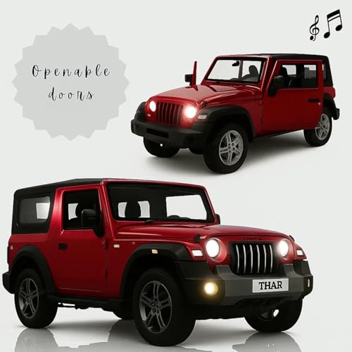 Image of 1:32 Scale DieCast Metal Pull-Back Action Openable Doors 4x4 Thar /Jeep Premium Car Toy with Lights and Music for Kids Realistic Miniature Model Gift 2+yrs Girls Boys (Multicolour)