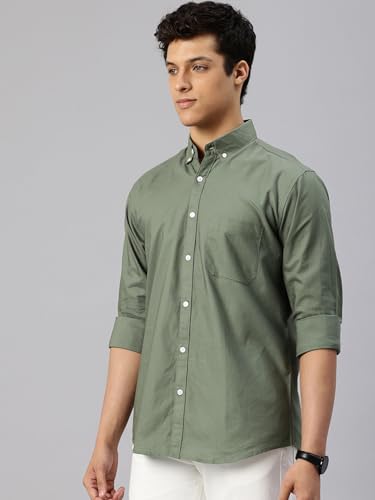 Image of Majestic Man Men's Solid Pure Cotton Casual Shirt - Slim Fit | Full Sleeves | Soft & Breathable Fabric