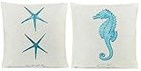 Beach Pillows Decorative Throw Pillows |Coastal Throw Pillows Covers 2 Pack 18 x 18 Inch| Beach Theme Couch Pillow Covers with Starfish & Seahorse