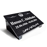 Grabstein große Motivauswahl aus zertifiziertem Granit mit arabischer Inschrift – Steinmetzarbeit, 3 cm Stützen, personalisiert | لوح قبر شواهد قبور إسلامية (AAR04, 40x30x1cm mit Stützen)