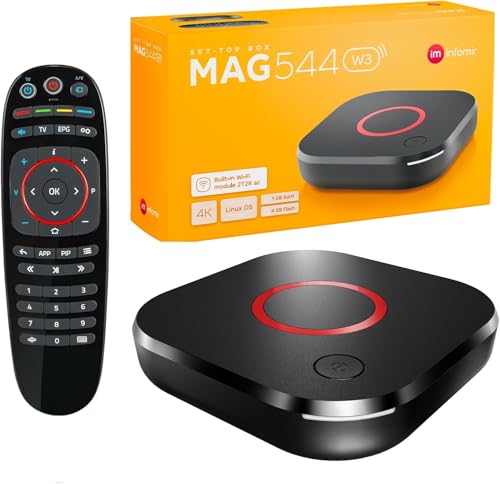 MAG 544w3 Original Linux 4K IPTV Set TOP Box with Built-In DUAL WiFi 5G (802.11ac 2T2R) Internet TV IP Receiver HEVC 4K UHD 544 HDMI 2.0 UK Plug MAG544w3