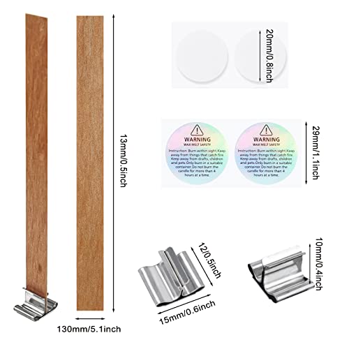 208 Pcs Wood Candle Wicks Set, 5.1 X 0.5 Inch Candle Making Wicks, Smokeless Wooden Candle Wicks With Iron Stand, Glue Dot And Warning Labels For Diy Candle Making Craft #TOP5