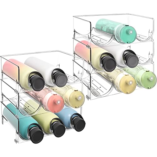 Puricon 6 Pack Plastic Water Bottle Organizer Rack, Stackable Bin Holder for Insulated Tumbler Sports Flask Bottles Kids Water Bottle Travel Mug for Kitchen Cabinets Countertop