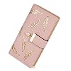 Women’s Long Leaf Bifold Wallet Leather Card Holder Purse Zipper Buckle Elegant Clutch Wallet Handbag for Women – Pink