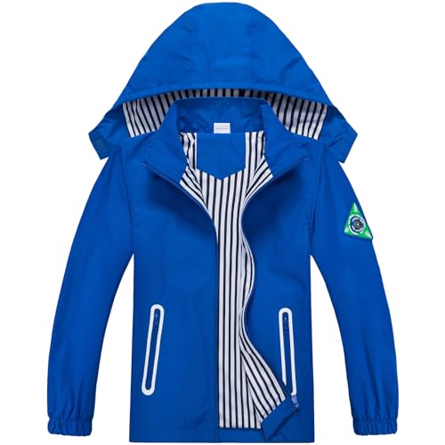 Image of Boys Rain Jacket with Detachable Hood Lightweight Raincoats for Kids