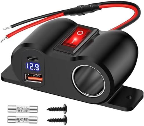 WIOONI 12V 120W Zigarettenanzünder Steckdose mit 36W PD USB-C und 18W QC3.0 USB-A Ladeanschlus mit Voltmeter, Schalter und LED-Anzeige für 12-24V Auto, LKW, Boot, Wohnmobil