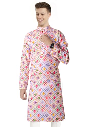 Chandrakala Slim Fit Printed Kurta for Men Cotton Long Sleeve Straight Tunic (MK114-P)