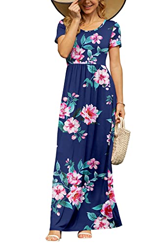 Image of DB MOON Womens 2026 Summer Maxi Dresses Casual Short Sleeve Empire Waist Spring Long Dress with Pockets