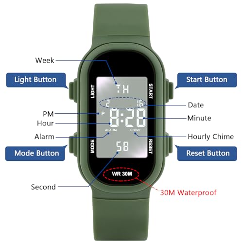 Image of Juboos Kid's Digital Watch for Boys and Girls, Waterproof LCD Digital Sports Kids Watch with 7 Color LED Lights, Stopwatch, Alarm