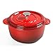 M-COOKER 5 Quart okrągły emaliowany żeliwny holenderski piekarnik z pokrywką, uchwyt z wzorem liścia do pieczenia, pieczenia, duszenia, czerwony