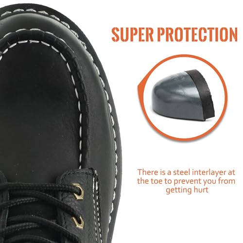 Image of Moc Toe Work Boots for Men Waterproof Soft /Steel Toe Comfortable Full Grain Leather Non Slip Wedge Outsole Construction 6 inch Workboots