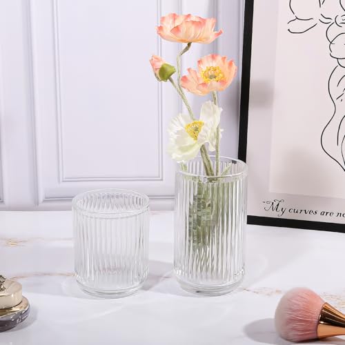 Image of DASITON Makeup Brush Holder Organizer, Crystal Glass Makeup Brushes Storage Holder, Vintage Make Up Brush Cup for Vanity, Pen Pencil Holder for Desk, Toothbrush Holders for Bathroom (Clear S)