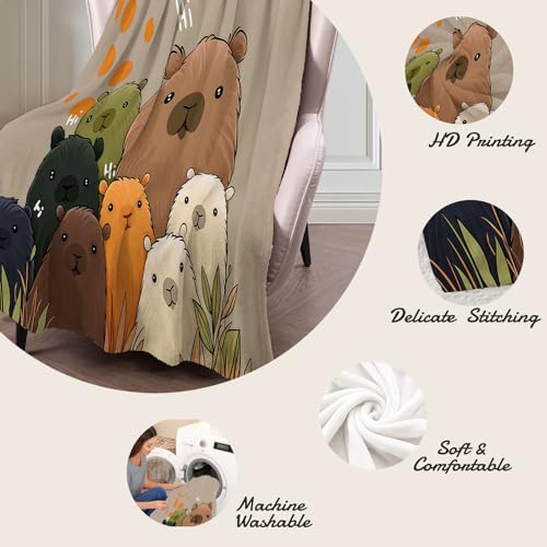Couverture flanelle chaude et moelleuse motif Capybara mignon