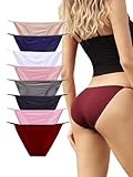Bolivelan Women's String Bikini Panties High Cut Briefs Low Rise Smooth and Non-Slip Underwear 8 Pack US 4