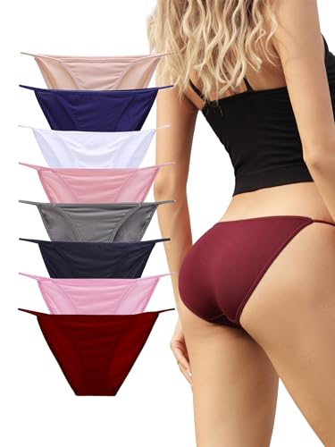 Bolivelan Women's String Bikini Panties High Cut Briefs Low Rise Smooth and Non-Slip Underwear 8 Pack