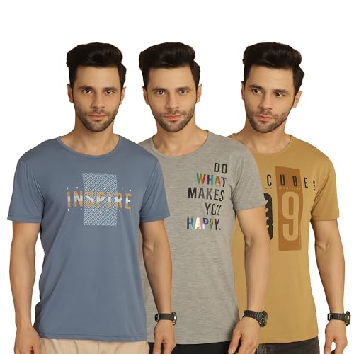 Image of Mack Jonney Printed Regular Fit Round Neck Cotton Half Sleeves Tshirt for Men(Pack of 3)-MACK635251