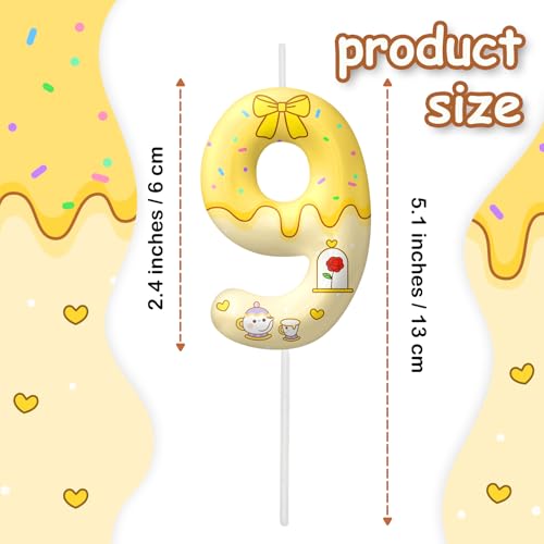 Image of Yellow Cartoon Birthday Candles, Number 9 Candle Yellow Themed Birthday Party Supplies, 2.4 inch Birthday Candles for Cake Topper Party Decorations, Birthday Decorations for Boys Girls (Number 9)