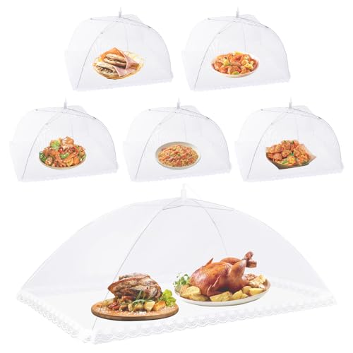 Woobroo 6 Pack Food Covers Mesh Pop Up - 1x17 Inch Large & 5 Small Nets Foldable Umbrella Design for Cake, Fruit, BBQs, Parties & Picnics