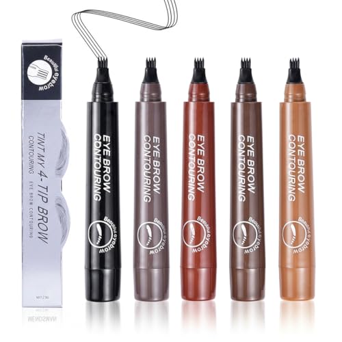 NiceNaiils 5 Pezzi Penna Sopracciglia Liquida a 4 Punte, Matita Sopracciglia Lunga Tenuta Resistente all'Acqua e Sudore, Ideale per Disegnare Sopracciglia Folte e Naturali, Tratto Preciso