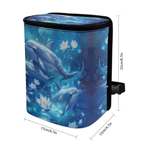Image of DISNIMO Floral Dolphin Car Trash Can with Lid Leakproof Dustbin Vehicle Trash Bin, Portable Garbage Bin for Automotive Car, Home, Office, Kitchen, Bedroom